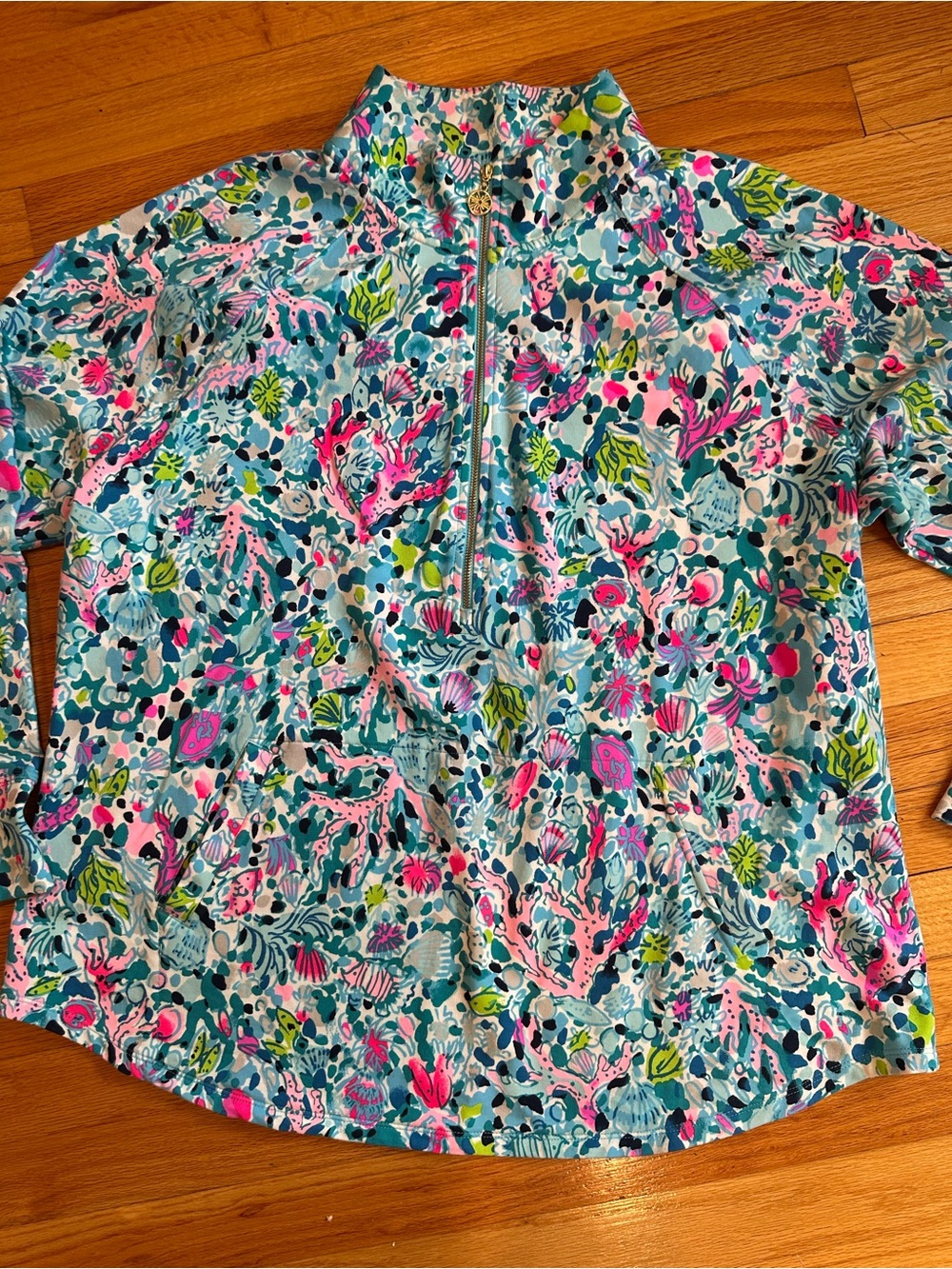 Lilly Pulitzer Multicolor Floral-Print Quarter-Zip Pullover (Pink, Teal, Green)